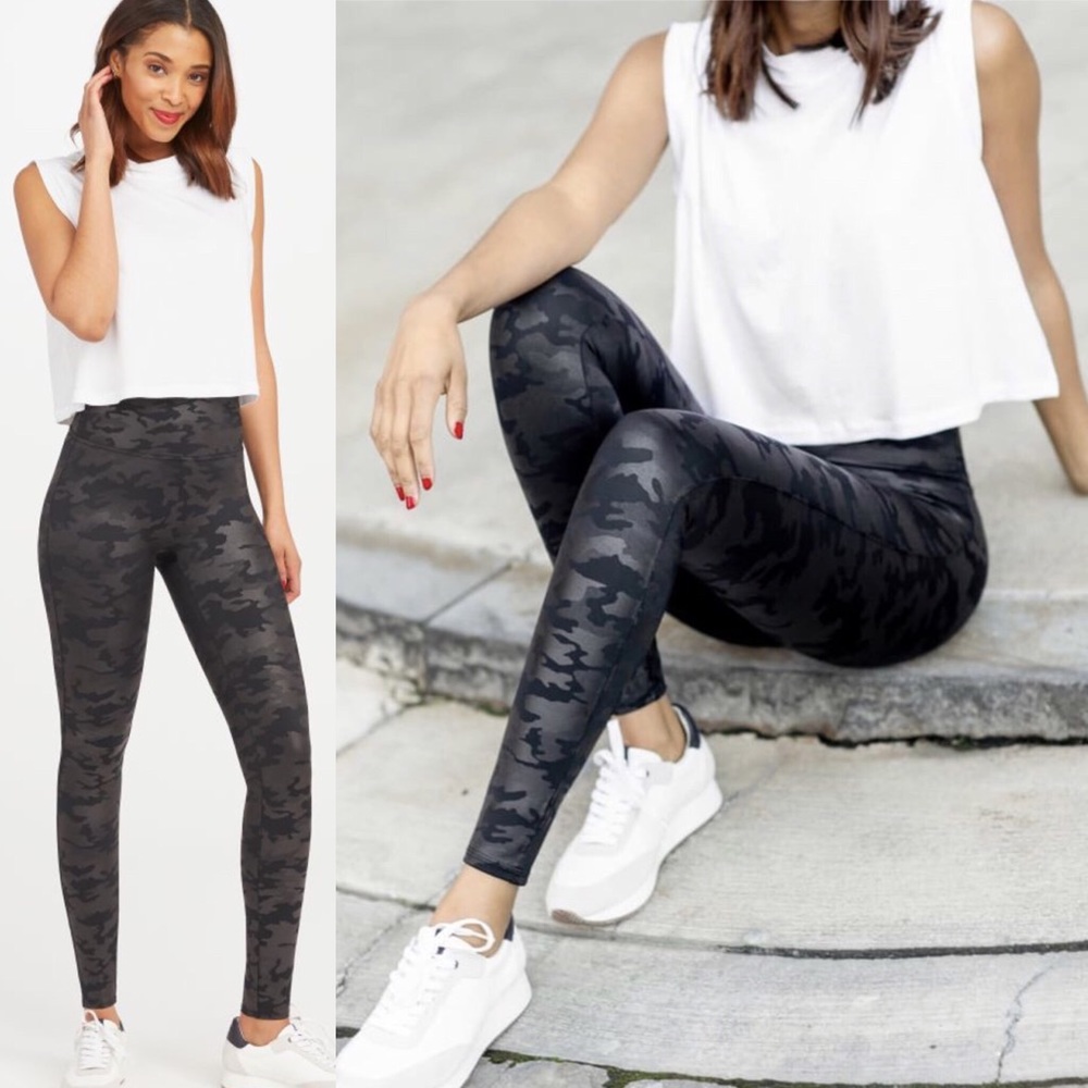 Spanx Faux Leather Camo Leggings size LP